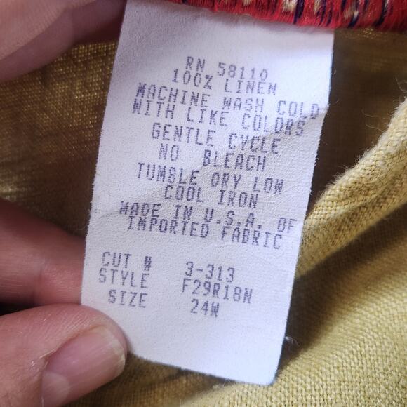 Vtg Studio Ease Pure Linen Shift Dress 16W* Womens Mustard Chartreuse (24W Tag) - Picture 7 of 12